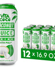 Vita Coco Coconut Juice Original with Pulp  Big Bold Coconut Taste  Natural Electrolytes  Sweet Refreshing Hydration  169 oz can Pack of 12