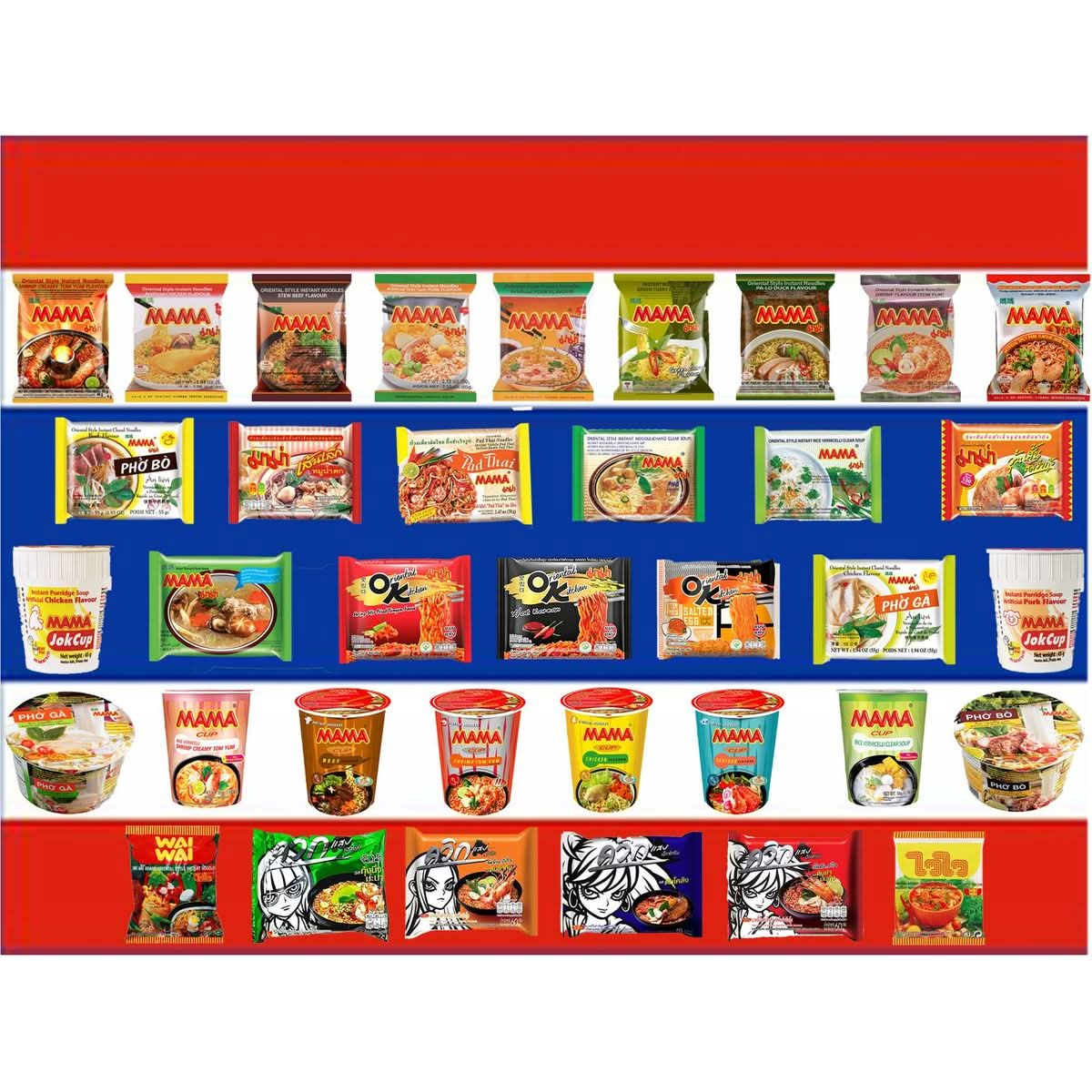 HCG Asian Noodles Variety Pack of 12 Instant Ramen Noodles with Chopsticks