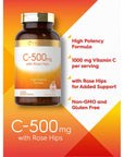 Carlyle Vitamin C with Rose Hips 500mg | 500 Tablets | High Potency Formula | Vegetarian, Non-GMO and Gluten Free Supplement