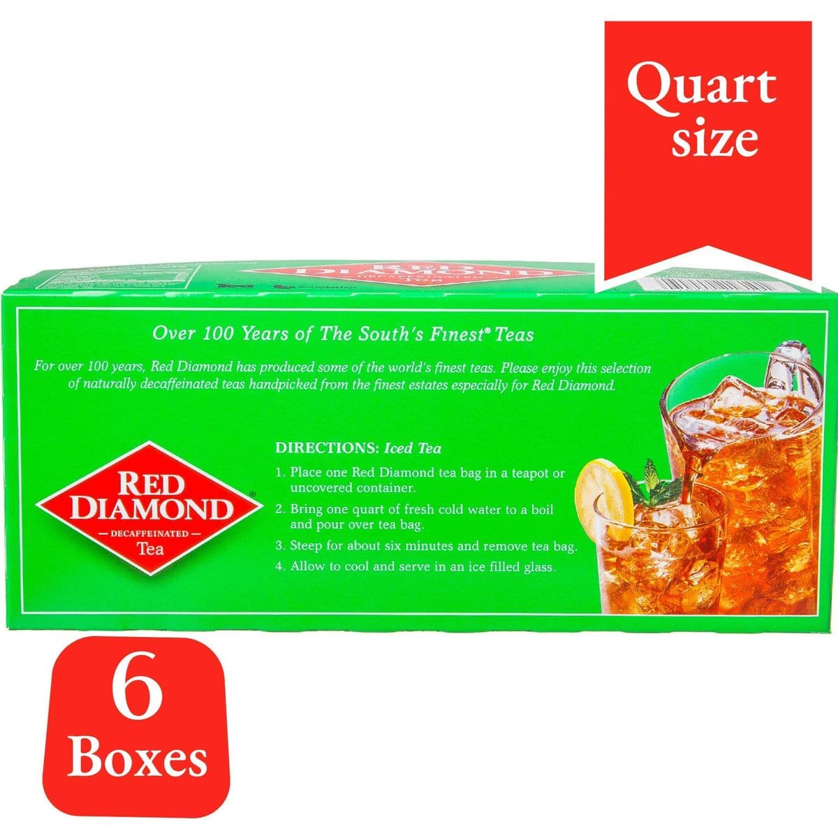 Red Diamond Iced Tea Bags Decaffeinated Family Size Tea Bags Delicious And Freshly Brewed Taste Special Premium Blend 24 Count Pack of 6