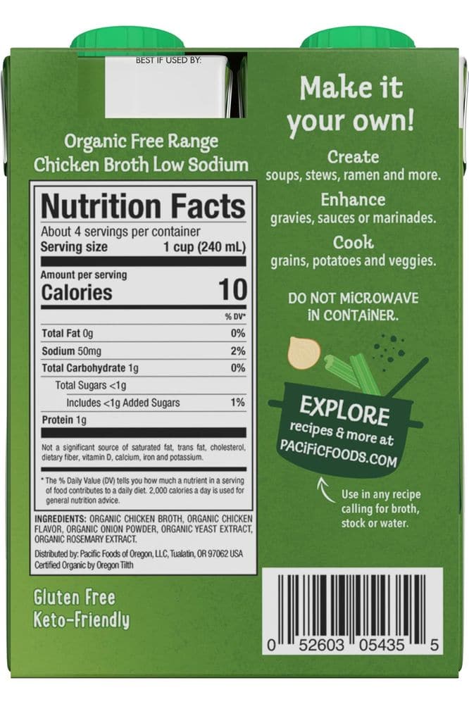 Pacific Foods Low Sodium Organic Free Range Chicken Broth, 8 oz Carton (6 Packs of 4)