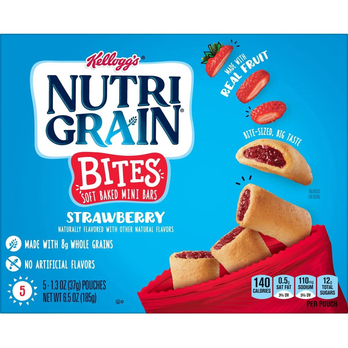 NutriGrain Bites Soft Baked Mini Bars Kids Snacks Whole Grain Strawberry 65oz Box 5 Pouches