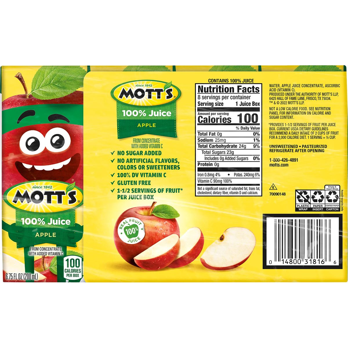 Motts 100 Original Apple Juice 675 Fl Oz Boxes 32 Count 4 Packs Of 8 2 Servings Of Fruit 100 Fruit Juice Glutenfree Caffeinefree Kosher Contains No Artificial Colors Or Sweeteners