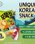 K-Munchies Orion Turtle Chips - 3 Packs of 80-gram Sweet Corn Flavor Korean Chips - Savory, Tasty, Crispy Korean Corn Snacks - Bite-Sized, Satisfyingly Good, On-The-Go Korean Corn Snack for Family