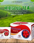 HERBOGANIC Hibiscus Herbal Tea  Digestion and Immune Support  Refreshing and Delicious Blend  Natural Ingredients  20 Tea Bags