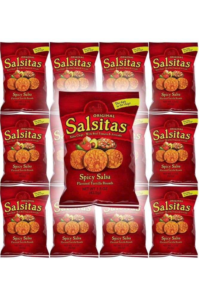 El Sabroso Salsitas Spicy Salsa Round Tortilla Chips, 1.5oz Bags (Pack of 12, Total of 18 Oz)