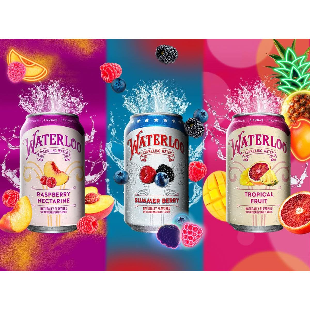 Waterloo Sparkling Fruit Flavored Water MultiFlavor Variety Pack  Zero Calorie  Zero Sugar  Zero Sodium  Zero Calories  Naturally flavored 12 Fl Oz with Fitluv packaging 8 Flavor Variety Pack of 24