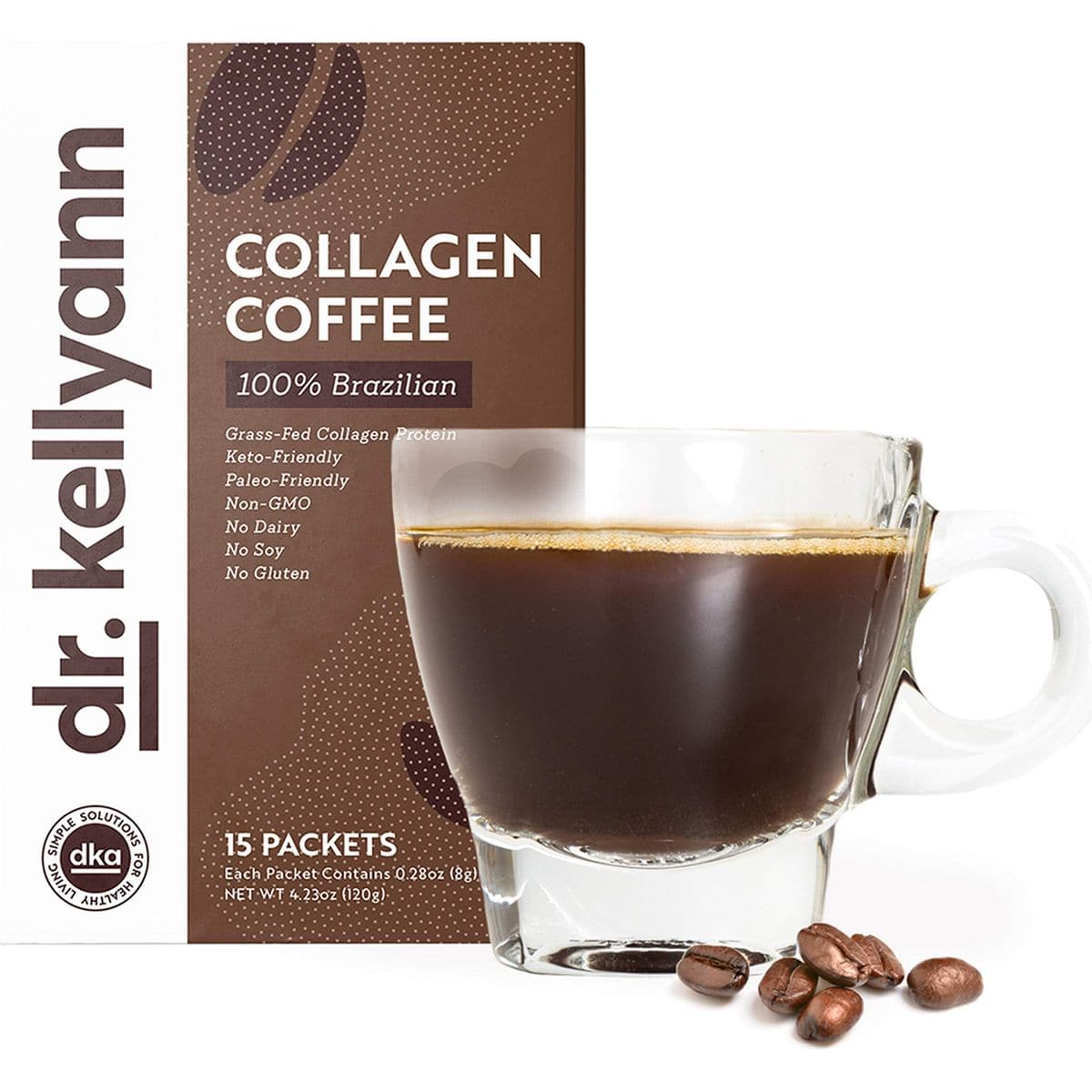 Dr Kellyann GrassFed Collagen Instant Coffee 15 Packets  Keto  Paleo Friendly  Sugar free Dairy free Grain Free  Brazilian Slimming Collagen CoffeetoGo