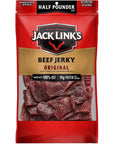 Jack Link's Beef Jerky, Original, 1/2 Pounder Bag - Flavorful Meat Snack, 10g of Protein and 80 Calories, Made with Premium Beef - 96% Fat Free, No Added MSG** or Nitrates/Nitrites, 8oz