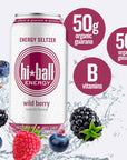 Hiball Energy Seltzer Water Caffeinated Sparkling Water Made with Vitamin B12 and Vitamin B6 Sugar Free 8 pack of 16 Fl Oz Wild Berry