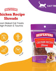 Beefeaters Cat Treat  Chicken Fillet Recipe Shreds 141oz Case of 12  Real Cat Food No SugarSoyCornWheat  High Protein  Taurine  Training Treats  No Artificial Additives