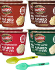 Idahoan 4 Flavor Mashed Potatoes Microwavable Bowls Variety 2 of each Flavor Pack of 8 with By The Cup Mood Spoons