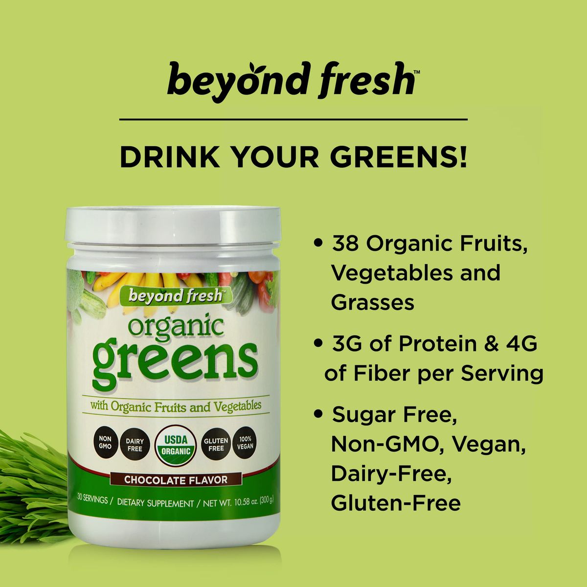 Beyond Fresh Organic Greens Organic Fruits and Vegetables Organic Super Foods USDA Organic Whole Foods Chocolate Flavor 1058 Ounce N12557