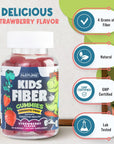 Kids Fiber Gummies, Daily Chicory Root Fiber Supplement, Plant Based, Non-GMO, for Digestive and Intestinal Gut Health, Low Sugar Prebiotic Fiber Gummy for Children, Strawberry Flavored, 60 Gummies