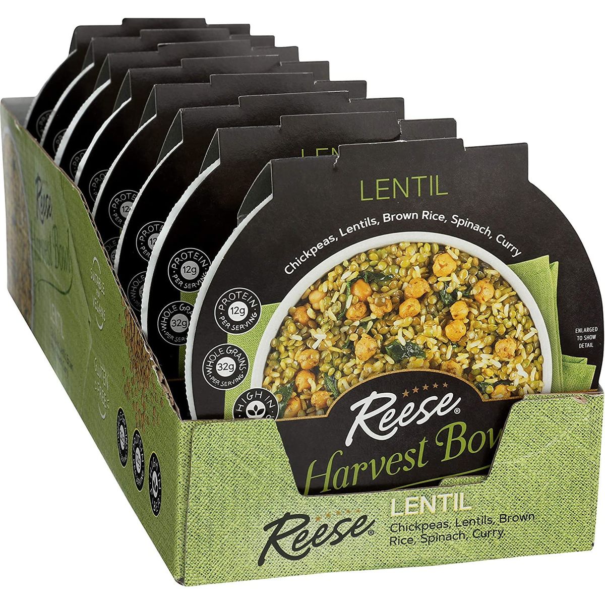 Reese Lentil Harvest Bowl  Chickpeas Brown Rice Spinach  High in Fiber  Protein Pack of 8