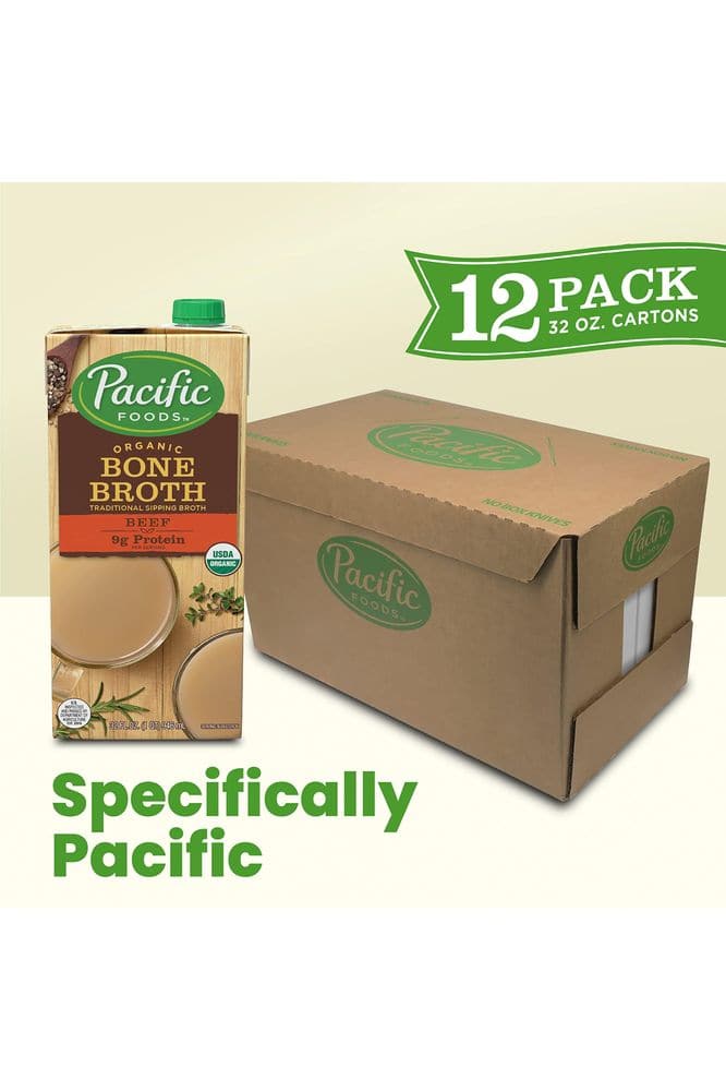 Pacific Foods Organic Beef Bone Broth, 32 Oz, Pack of 12