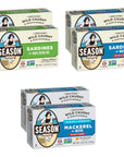 Season Sardines  Mackerel Variety Pack  Wild Caught Keto Kosher Sardines in Olive Oil Sardines in Water No Salt Added Skinless  Boneless Mackerel in Water No Salt Added  2 of Each 6Pack