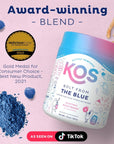 KOS USDA Organic Energizing Blue Spirulina Blend - 70 mg Organic Caffeine, B-Complex, Ashwagandha Root, Ginseng, Mushroom - Plant Based, Vegan Pre Workout Powder - Blue Raspberry Flavored, 28 Servings