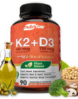 NutriFlair Vitamins D3 (5000iu/125mcg) + K2 (as Mk7) - Made with Plant-Based Ingredients Plus BioPerine Black Pepper Extract, 90 Capsules - Supports Healthy Immune, Heart and Health - Non-GMO Pills