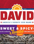 DAVID Seeds Roasted and Salted Sweet and Spicy Jumbo Sunflower Seeds Keto Friendly 525 oz Pack of 1