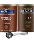 Ghirardelli Premium Frappe Mix Variety Mocha Flavored Coffee Added and Chocolate Flavored No Coffee Added with Ghirardelli Stamped Barista Spoon