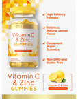 Carlyle Vitamin C and Zinc Gummies | 120 Count | Vegan, Non-GMO, and Gluten Free Supplement | Natural Lemon Flavor