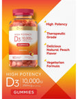 Carlyle Vitamin D3 Gummies | 10,000 iu | 180 Count | Vegetarian, Non-GMO, and Gluten Free Formula | High Potency Vitamin D Supplement | Natural Peach Flavored Gummies