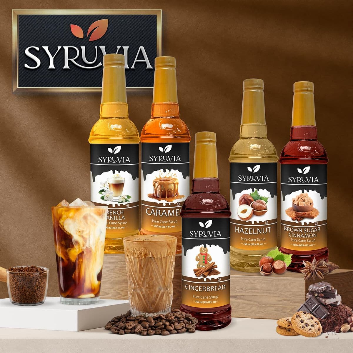 Syruvia Coffee Syrup Variety Pack  Caramel  Chocolate Chip Cookie Dough GlutenFree Kosher 254 fl oz Bottles  Enhance Your Coffee Experience with Premium Flavoring Syrups