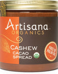 Artisana Organics Cashew Cacao Spread 95oz  Sweetened with Coconut Sugar No Palm Oil