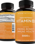 Viva Naturals D3 Vitamin 5000 IU Softgels (125 mcg), 360 Softgels - High Potency Vitamin D Supplements for Healthy Immune Function, Bones & Muscles - Made with Organic Liquid Coconut Oil