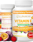 Vitamin E Gummies with Vitamin C - Tastiest Proprietary Formula - 250mg (400IU) Vit E - Antioxidant, Skin & Eye Health Support, Non-GMO, Vegan Vitamin E Supplement - Natural Vitamina E Gummy - 60Count