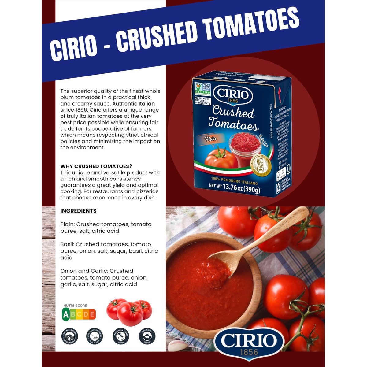 CIRIO  Crushed Tomatoes with Onion and Garlic  Product of Italy 8PACK