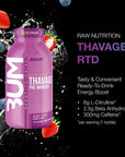 RAW Ready to Drink PreWorkout Drink  BUM Thavage RTD Protein Shakes  Meal Replacement Energy Supplement Drinks with Beta Alanine LCitrulline  Caffeine  Zero Sugar 12 Pack Berry Blast