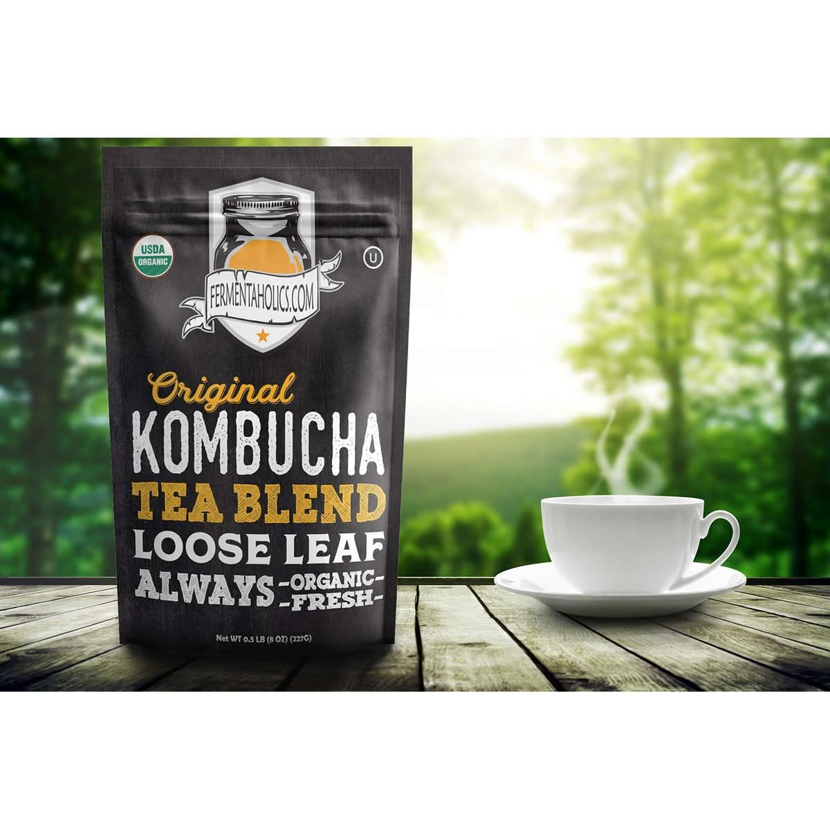 Fermentaholics USDA Certified Organic Kombucha Tea Blend 8 oz  Makes 22 Gallons  Kosher Certified  Organic Black and Green Tea Blend  Loose Leaf