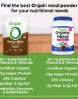 Orgain Perfect Meal Organic Vegan Meal Replacement Protein Powder Chocolate  25g Plant Based Protein 80 Superfoods 1B Probiotics  10g Fiber Adaptogens  Ashwagandha  216lb