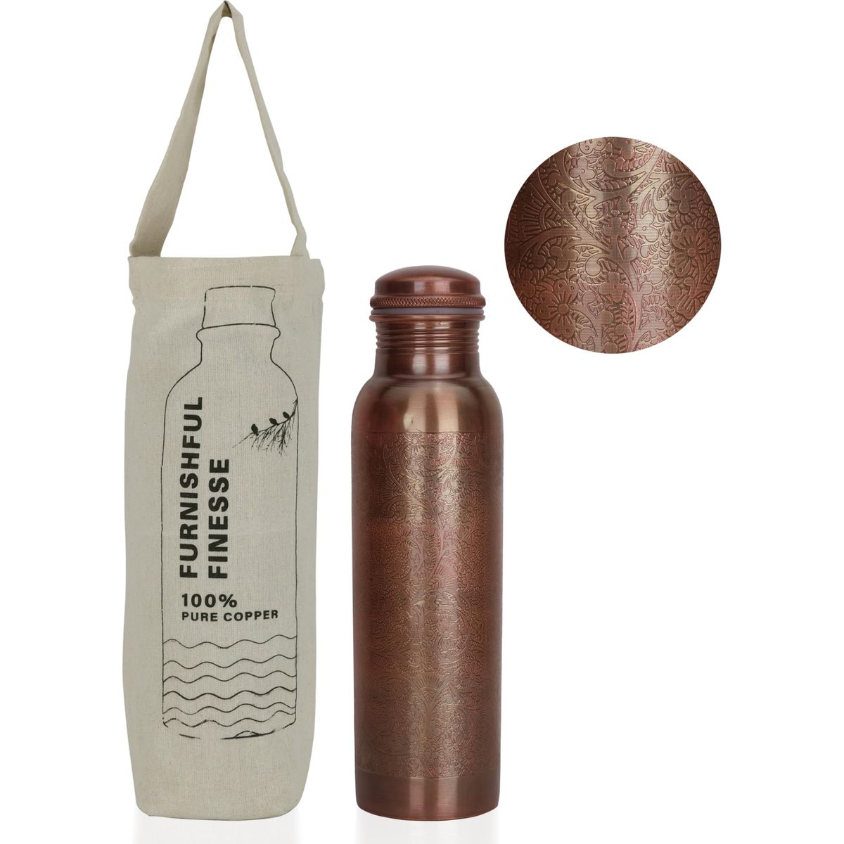 Pure Copper Water Bottle 34 oz Indian Handmade Copper Bottle Ayurveda Healing Benefit Copper vessel With Carry Bag for Drinking Travel Hiking Gym Office Outdoor  Antique Finish  1000ml