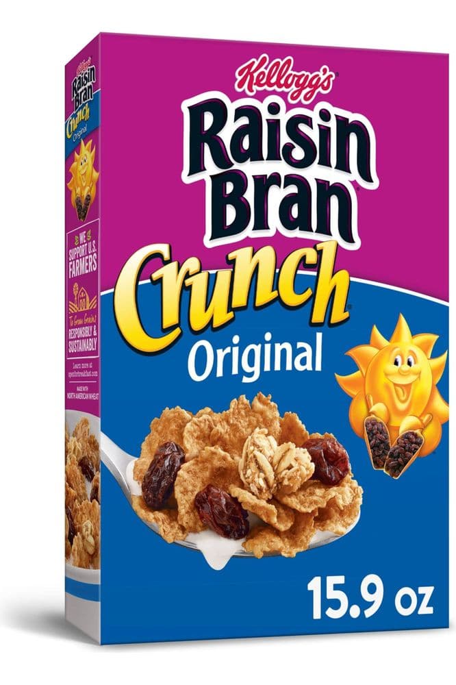 Kellogg&#39;s Raisin Bran Crunch Cold Breakfast Cereal, Fiber Cereal, Heart Healthy, Original, 15.9oz Box (1 Box)