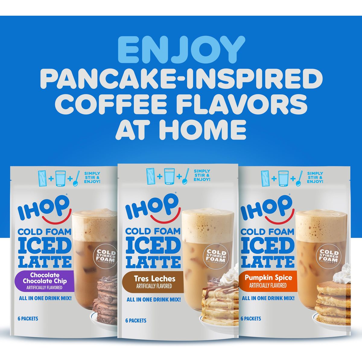 IHOP Tres Leches Iced Latte with Cold Foam Instant Coffee Beverage Mix 6 Packets