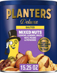 PLANTERS Deluxe Salted Mixed Nuts, Party Snacks, Plant-Based Protein 15.25oz (1 Canister)