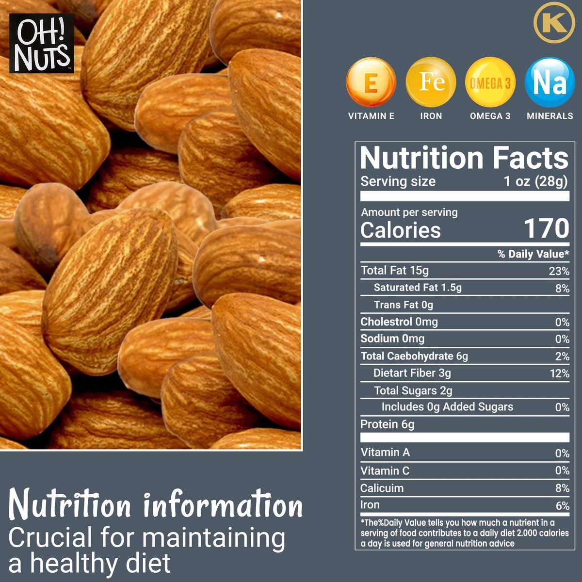 Oh Nuts Dry Roasted Unsalted Almonds  Fresh  Healthy Tasty Almonds  No Salt No Oil AllNatural Protein Keto Snacks  Resealable 2Lb Bulk Bag  Low Sodium Vegan  GlutenFree Snacking