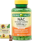 Spring Valley NAC (N-Acetyl Cysteine), 1000mg, 100 Count, with Selenium and Molybdenum, Immune Support Vegetarian Capsules - Bundle with 'Healthy Life, Simple Choices' Guide (2 Items)