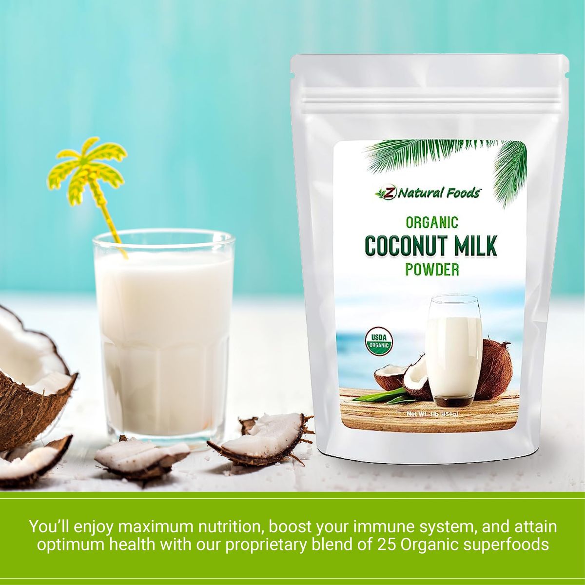 Z Natural Foods Coconut Milk Powder 100 Powdered Milk NonGMO GlutenFree KosherCertified Organic Coconut Milk Powder 1 lb