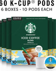 Starbucks KCup Coffee Pods Iced Coffee Blend Vanilla Naturally Flavored Coffee for Keurig Coffee Makers 100 Arabica 6 Boxes 60 Pods Total