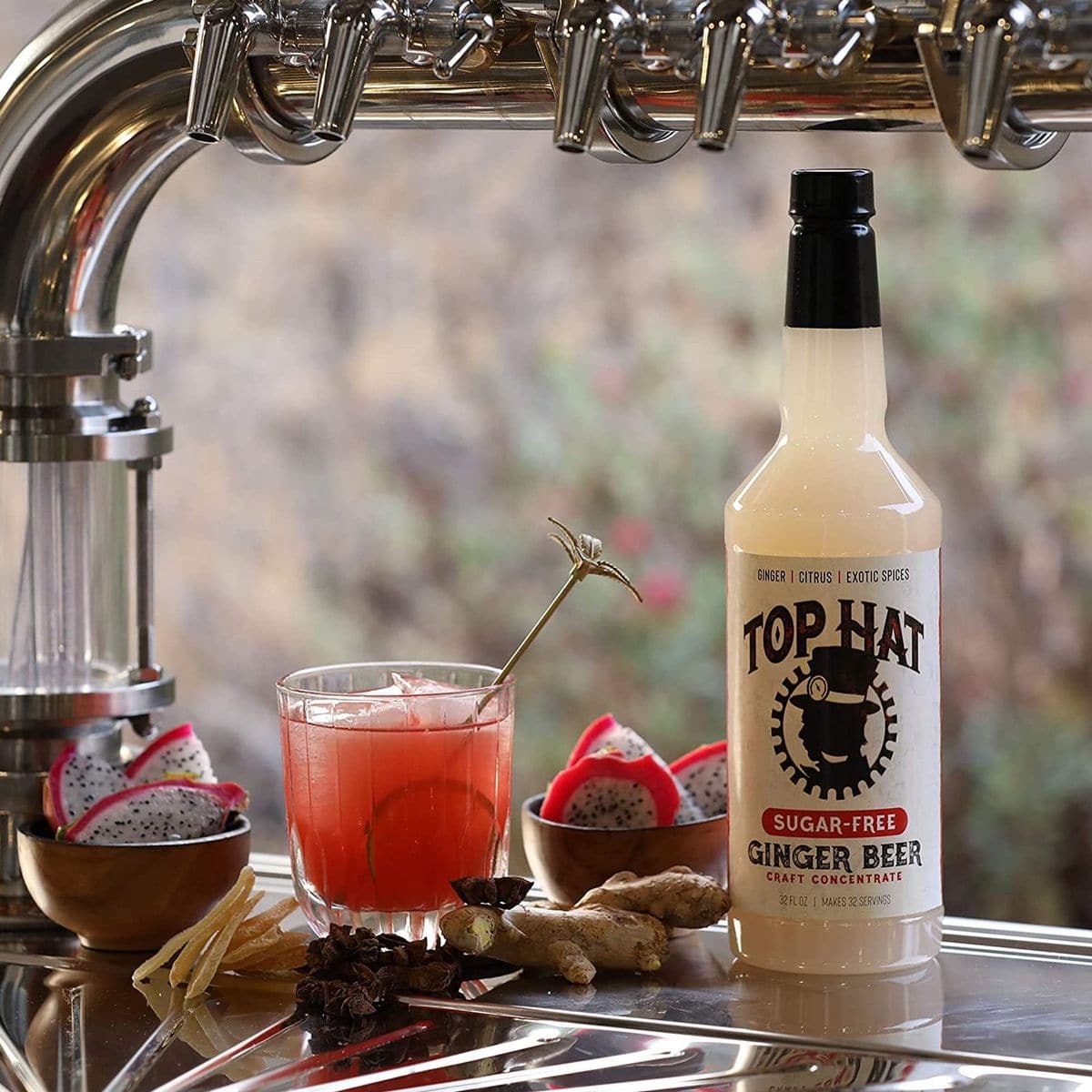 Top Hat Keto Sugar Free Ginger Beer Syrup  Moscow Mule Mix  Naturally Sweetened with Monk Fruit  Craft Soda Mixer Ginger Syrup for Cocktail Drinks  Just Add Seltzer Water  32oz Bottle