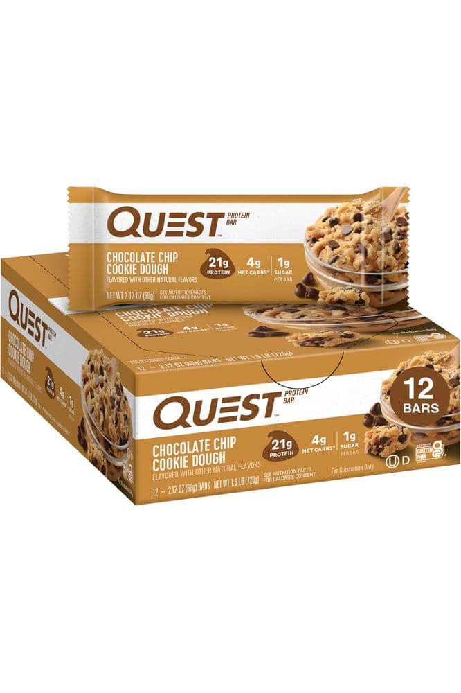 Quest Nutrition Chocolate Chip Cookie Dough Protein Bars, High Protein, Low Carb, Gluten Free, Keto Friendly, 12 Count