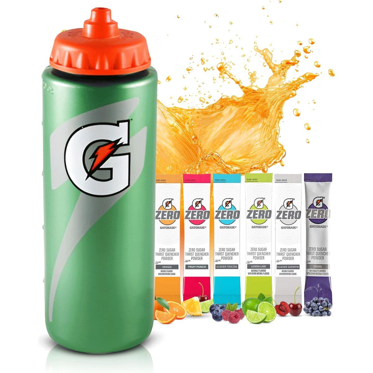 Gatorade Water Bottle with 6 Convenient Gatorade Zero Powder Packets for Hydration on the Go bundle by Schoolhouse Snacks