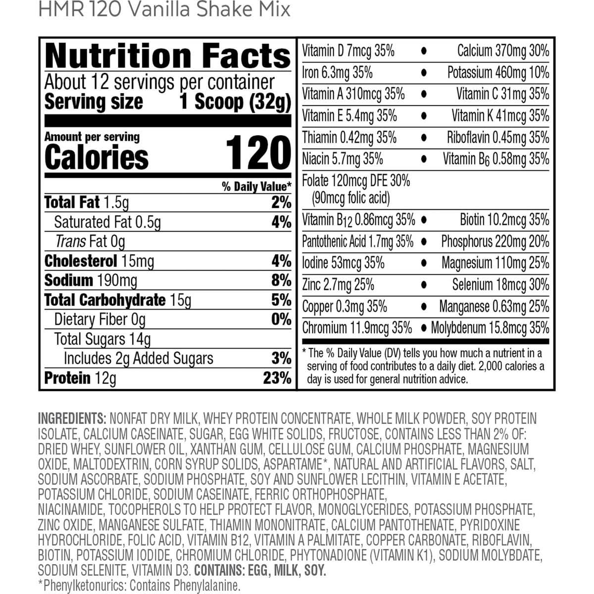 HMR 120 Chocolate Shake  120 Vanilla Shake Meal Replacement Powder Twin Pack 12g Protein 120 Cal 2 Canisters of 12 Servings Each VanChoc