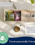 Tea Drops Lightly Sweetened Loose Leaf Tea Gift Box | Bagless Caf/Decaf Variety Tea Assortment - Wooden Gift Box | Matcha Green, Rose Earl Grey, Citrus Ginger, Sweet Peppermint | 8 count