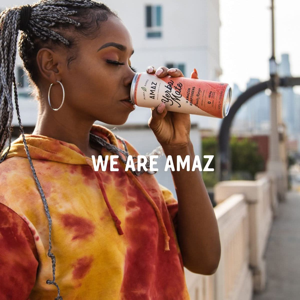 AMAZ Organic Sparkling Yerba Mate Tea with Adaptogens  Natural Energy Focus  Immunity  Plantbased  Zero Calories  Zero Sugar  Vegan  Sweetened with Monk Fruit  80mg Organic Caffeine  Sustainably Sourced from Regenerative Agroforestry Acai Blueberry