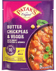 Pataks Butter Chickpeas  Veggies 1005 Oz Pack of 1 Mild Curry with Chickpeas Spinach Carrots Ready to Heat Vegetarian Meals